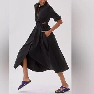 NWT Sunday in Brooklyn Anthropologie Cut-Out Black Midi Shirt Dress M